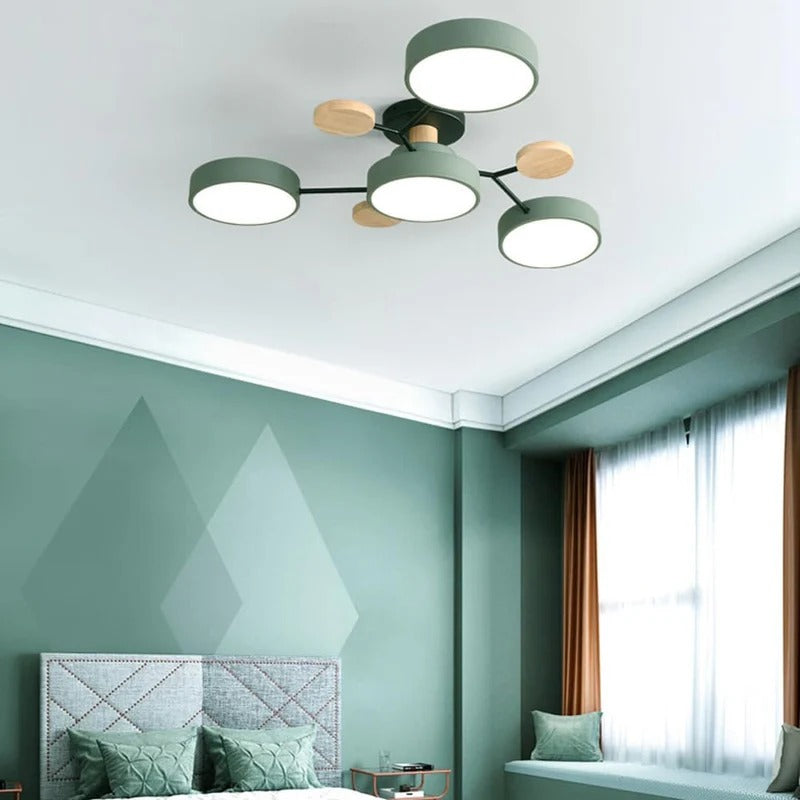 Modern Round Iron LED Chandelier Light – Energy-Efficient Semi-Flush Mount Lighting for Dining Room and Entryway