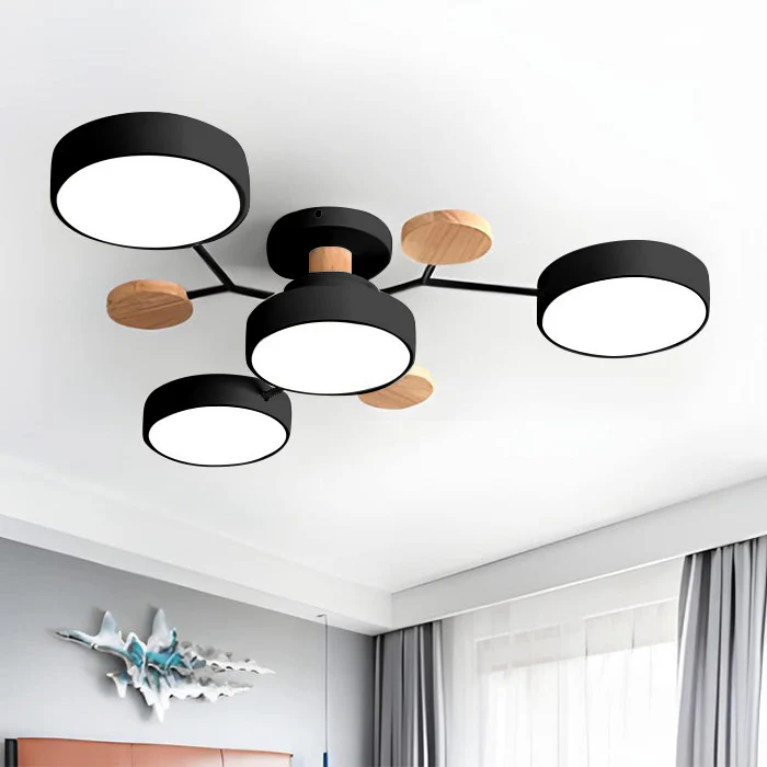 Modern Round Iron LED Chandelier Light – Energy-Efficient Semi-Flush Mount Lighting for Dining Room and Entryway