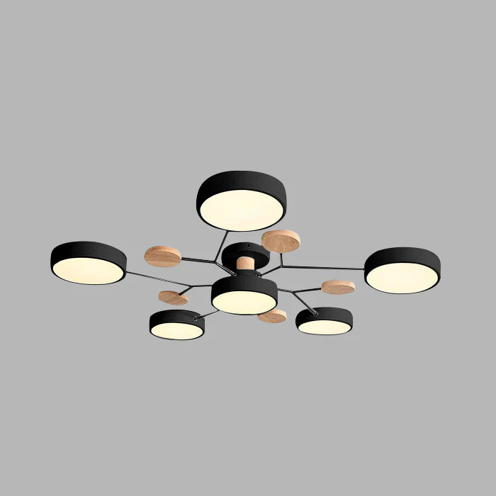 Modern Round Iron LED Chandelier Light – Energy-Efficient Semi-Flush Mount Lighting for Dining Room and Entryway