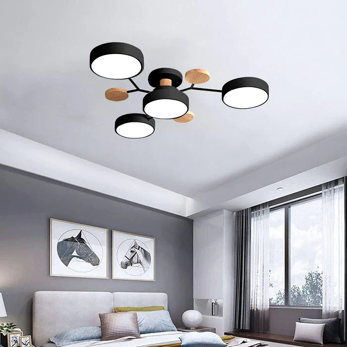 Modern Round Iron LED Chandelier Light – Energy-Efficient Semi-Flush Mount Lighting for Dining Room and Entryway