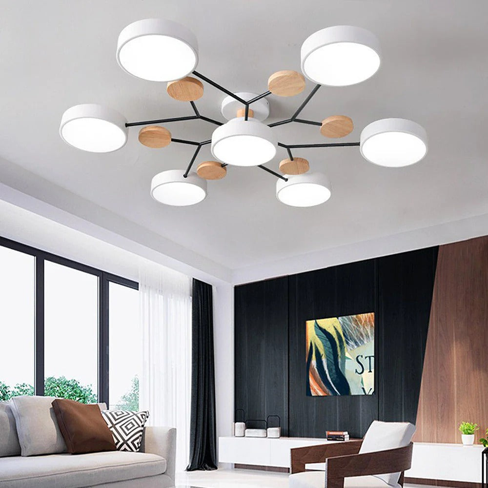 Modern Round Iron LED Chandelier Light – Energy-Efficient Semi-Flush Mount Lighting for Dining Room and Entryway