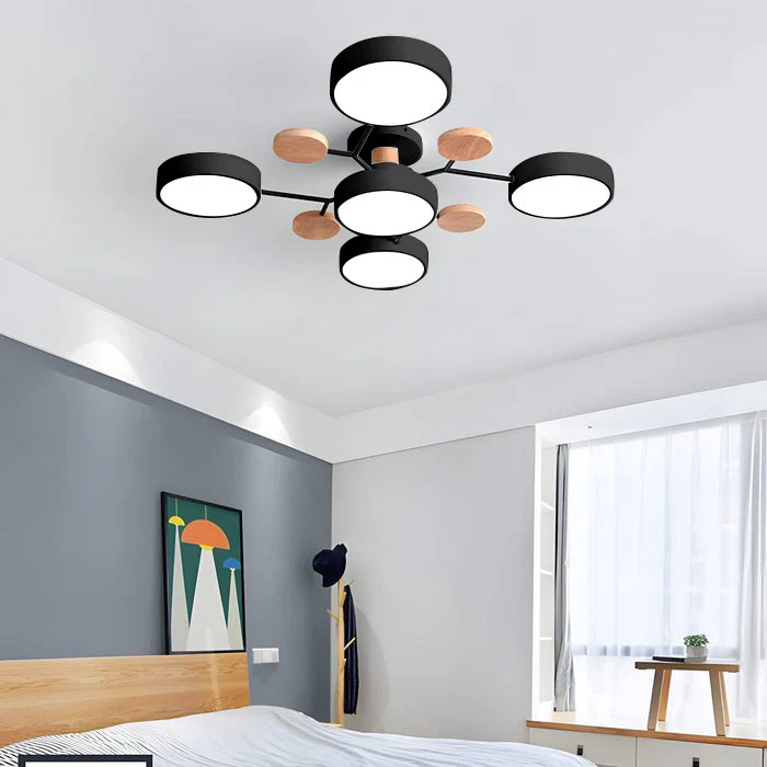 Modern Round Iron LED Chandelier Light – Energy-Efficient Semi-Flush Mount Lighting for Dining Room and Entryway