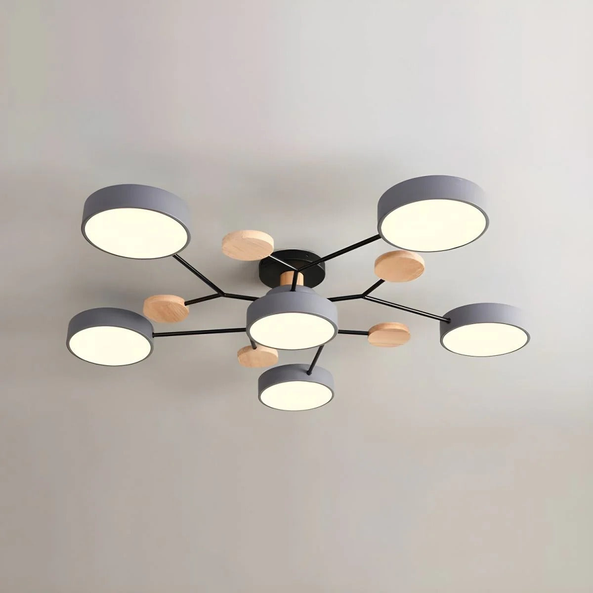 Modern Round Iron LED Chandelier Light – Energy-Efficient Semi-Flush Mount Lighting for Dining Room and Entryway
