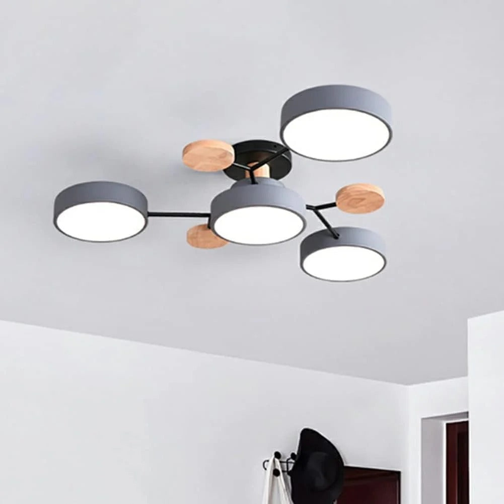 Modern Round Iron LED Chandelier Light – Energy-Efficient Semi-Flush Mount Lighting for Dining Room and Entryway