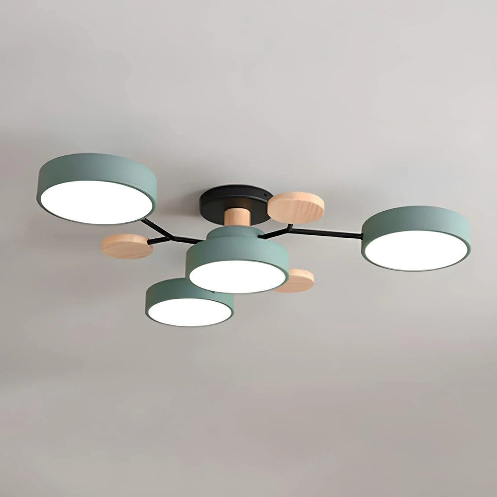 Modern Round Iron LED Chandelier Light – Energy-Efficient Semi-Flush Mount Lighting for Dining Room and Entryway