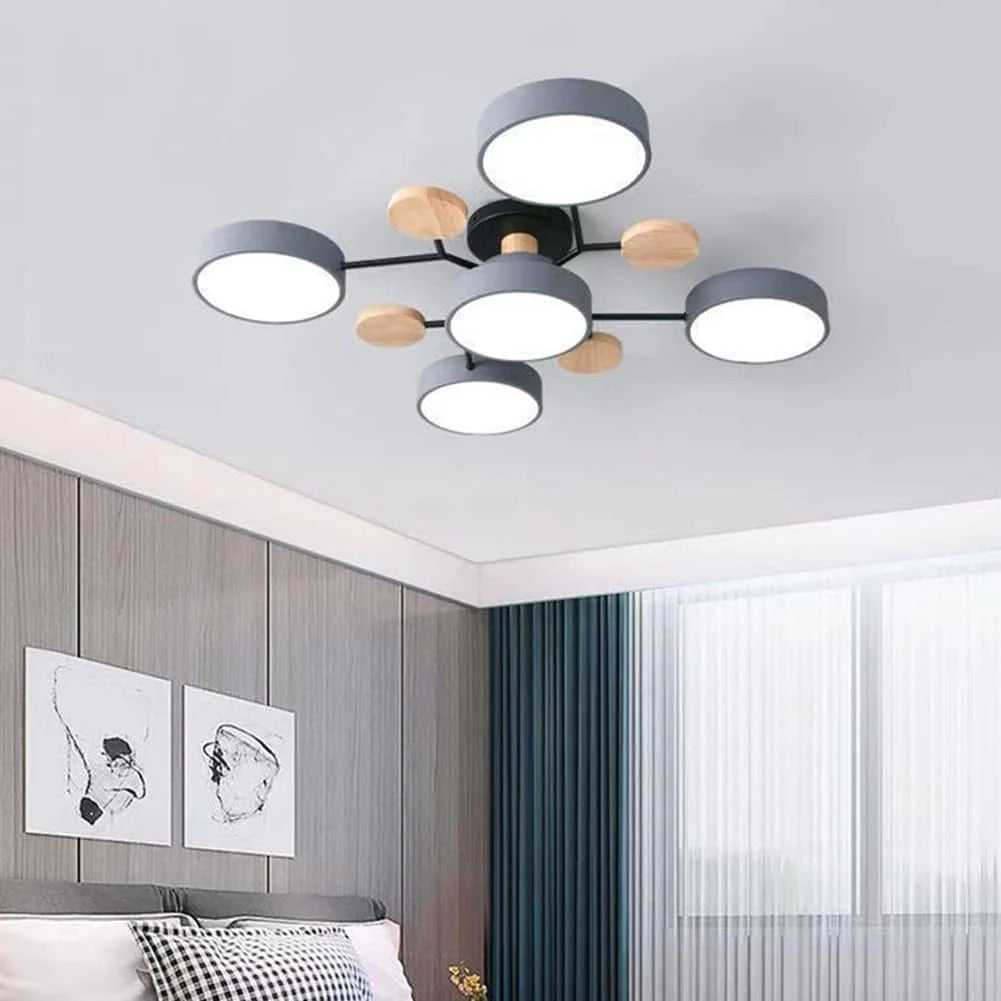Modern Round Iron LED Chandelier Light – Energy-Efficient Semi-Flush Mount Lighting for Dining Room and Entryway