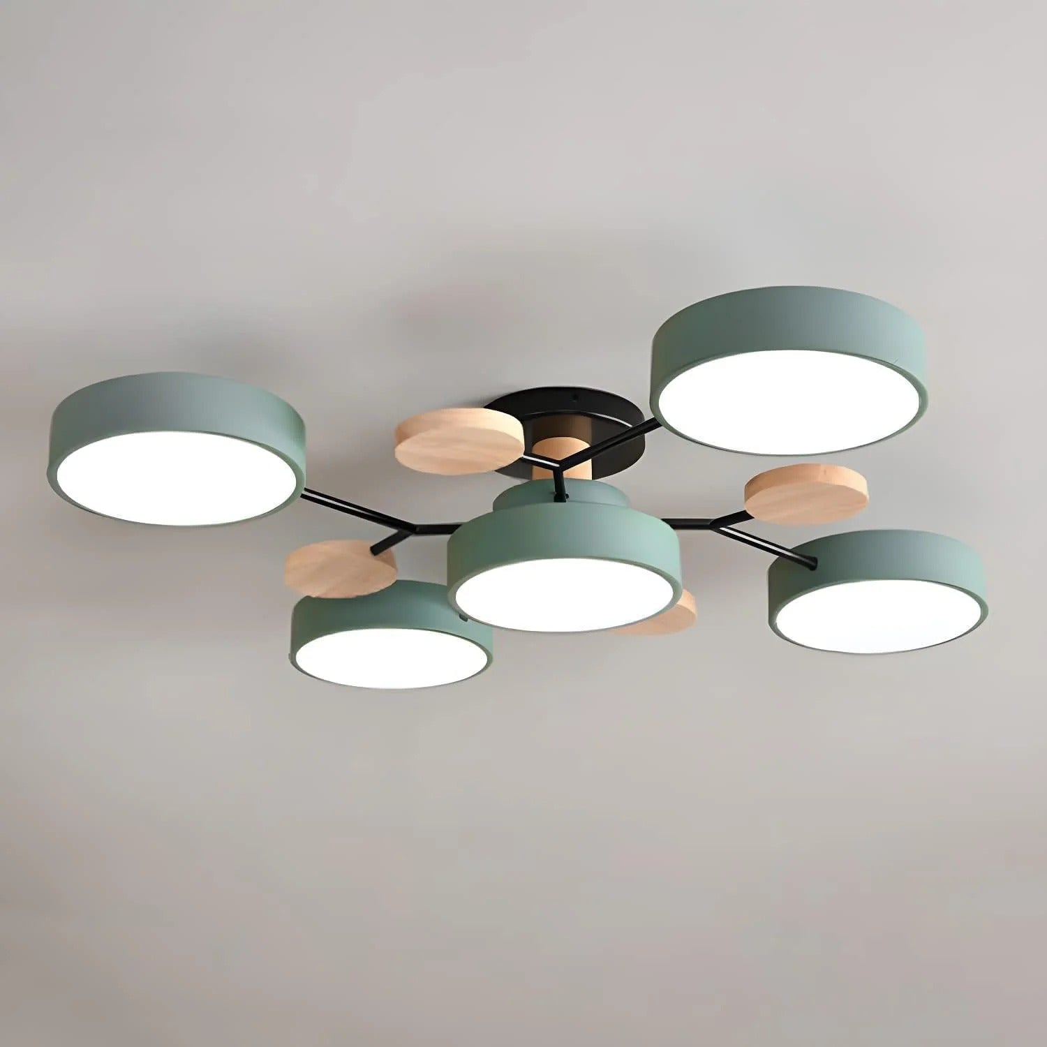 Modern Round Iron LED Chandelier Light – Energy-Efficient Semi-Flush Mount Lighting for Dining Room and Entryway