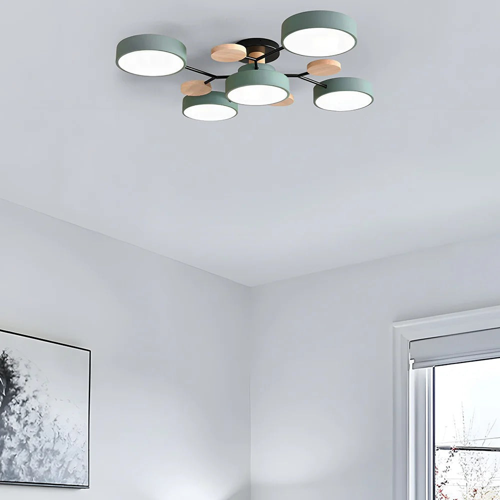Modern Round Iron LED Chandelier Light – Energy-Efficient Semi-Flush Mount Lighting for Dining Room and Entryway