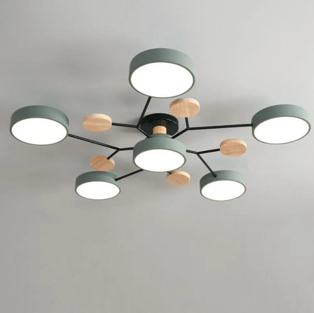 Modern Round Iron LED Chandelier Light – Energy-Efficient Semi-Flush Mount Lighting for Dining Room and Entryway