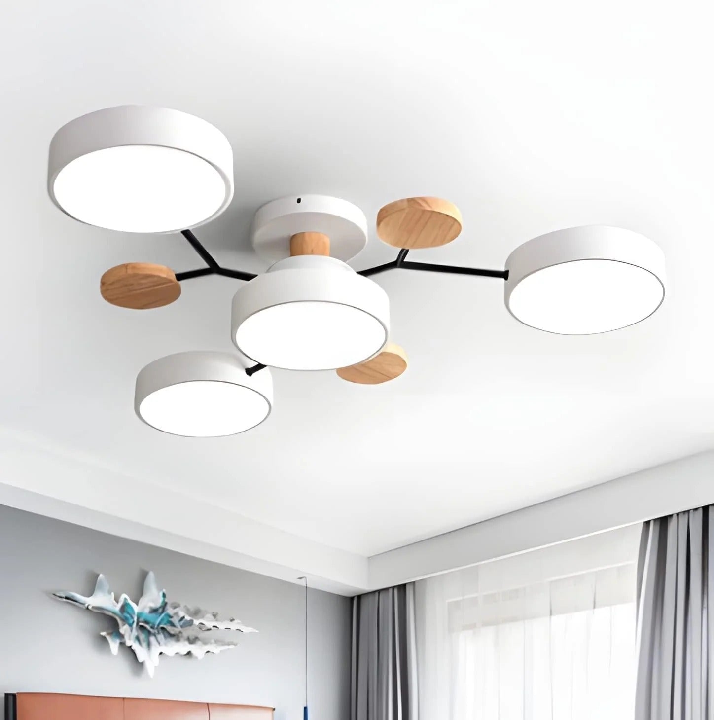 Modern Round Iron LED Chandelier Light – Energy-Efficient Semi-Flush Mount Lighting for Dining Room and Entryway